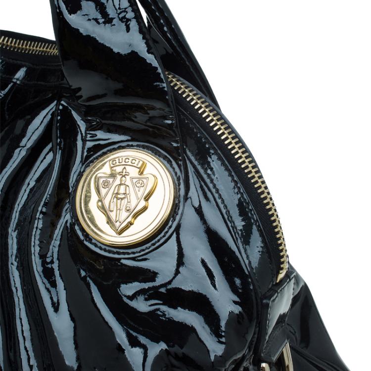 Pre Owned Gucci Black Patent Leather Hysteria Satchel