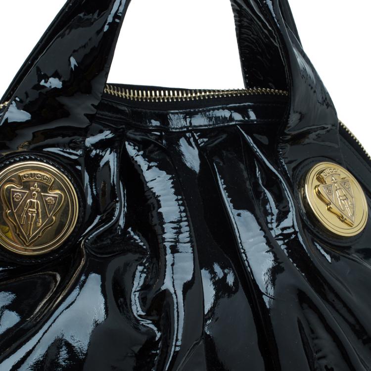 Pre Owned Gucci Black Patent Leather Hysteria Satchel
