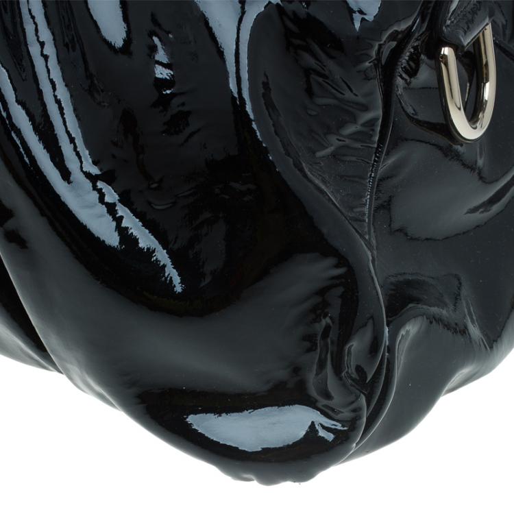Pre Owned Gucci Black Patent Leather Hysteria Satchel