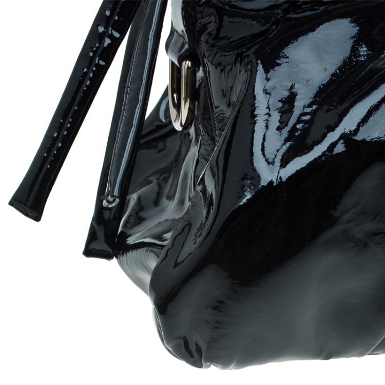 Pre Owned Gucci Black Patent Leather Hysteria Satchel