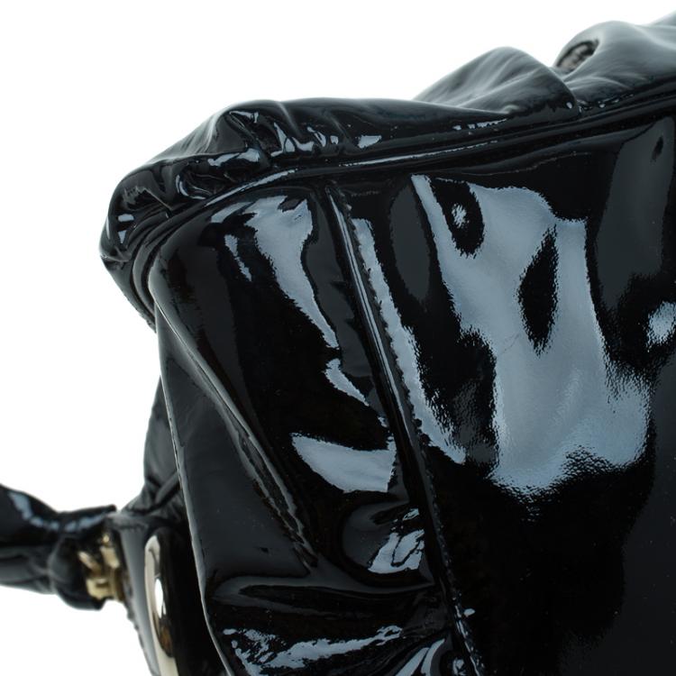 Pre Owned Gucci Black Patent Leather Hysteria Satchel