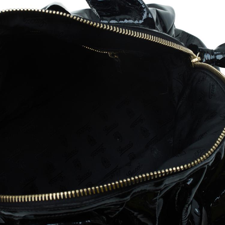 Pre Owned Gucci Black Patent Leather Hysteria Satchel