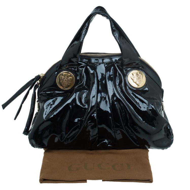Pre Owned Gucci Black Patent Leather Hysteria Satchel