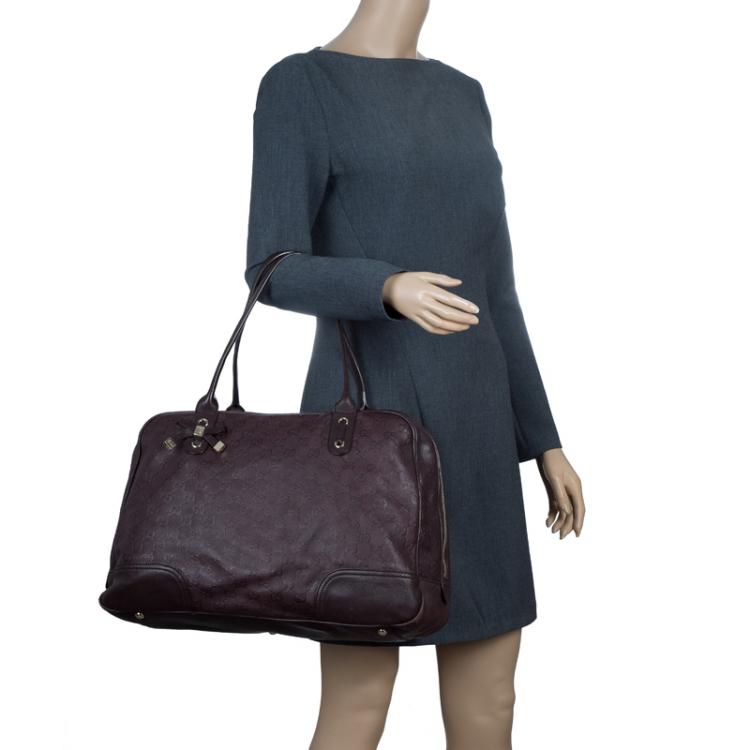 مملوكة مسبقًا Gucci Dark Brown Guccissima Leather Large Princy Boston Bag