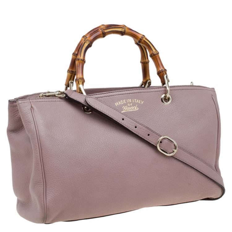 مملوكة مسبقًا Gucci Light Pink Pebbled Leather Medium Bamboo Top Handle Bag