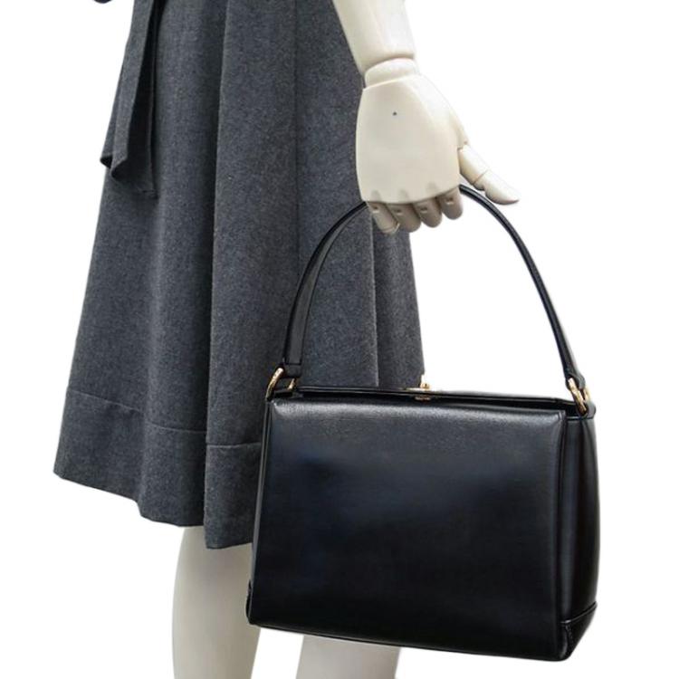 Pre Owned Gucci Black Leather Vintage Top Handle Bag