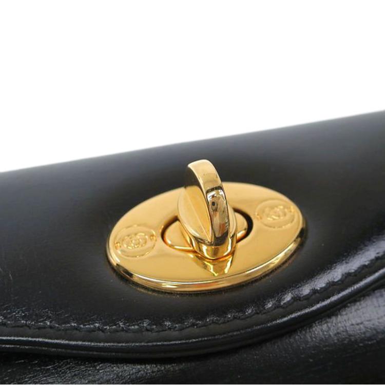 Pre Owned Gucci Black Leather Vintage Top Handle Bag