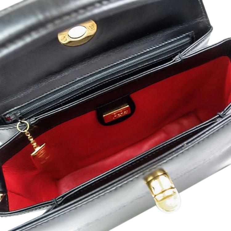 Pre Owned Gucci Black Leather Vintage Top Handle Bag