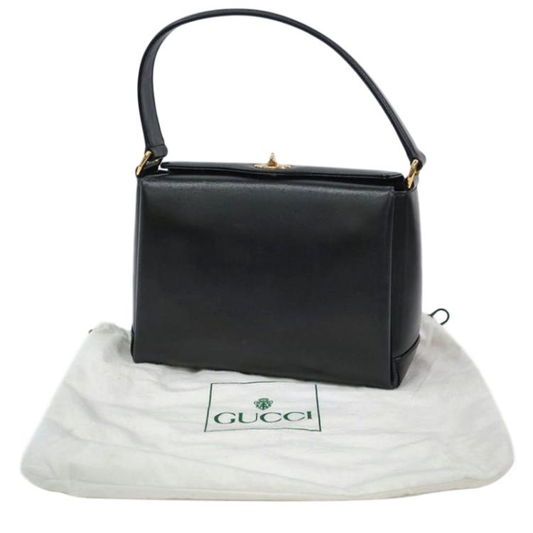 Pre Owned Gucci Black Leather Vintage Top Handle Bag