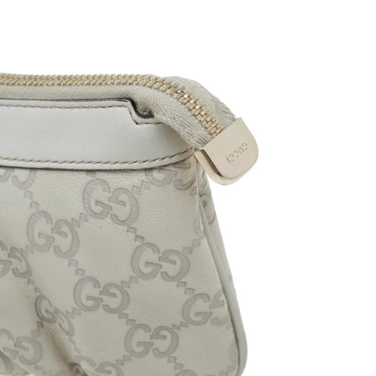 Pre Owned Gucci Off White Guccissima Leather Interlocking G Wristlet Pouch