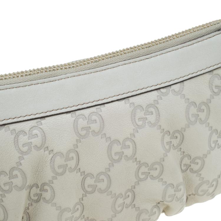 Pre Owned Gucci Off White Guccissima Leather Interlocking G Wristlet Pouch