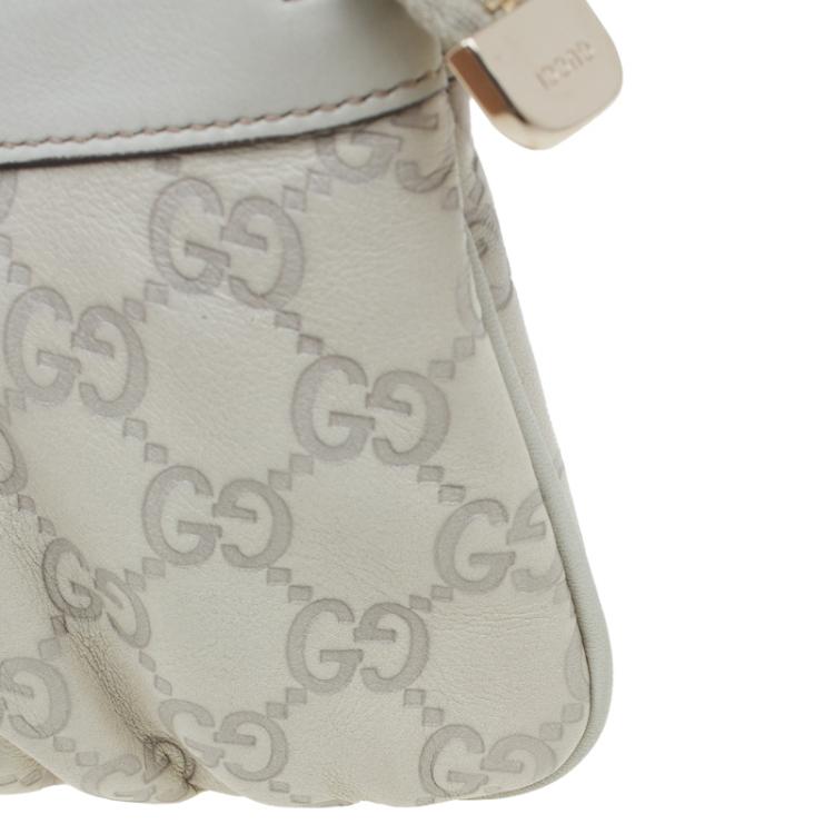 Pre Owned Gucci Off White Guccissima Leather Interlocking G Wristlet Pouch