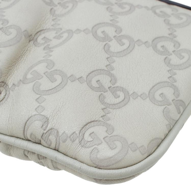 Pre Owned Gucci Off White Guccissima Leather Interlocking G Wristlet Pouch