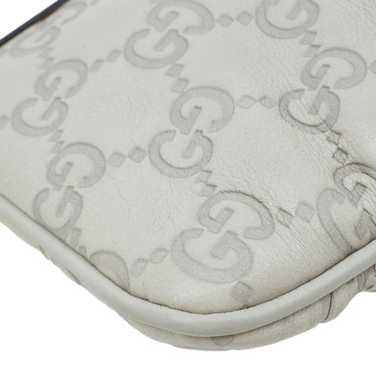 Pre Owned Gucci Off White Guccissima Leather Interlocking G Wristlet Pouch