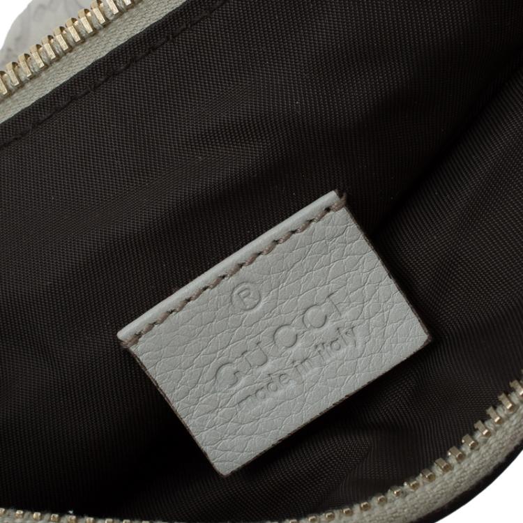 Pre Owned Gucci Off White Guccissima Leather Interlocking G Wristlet Pouch
