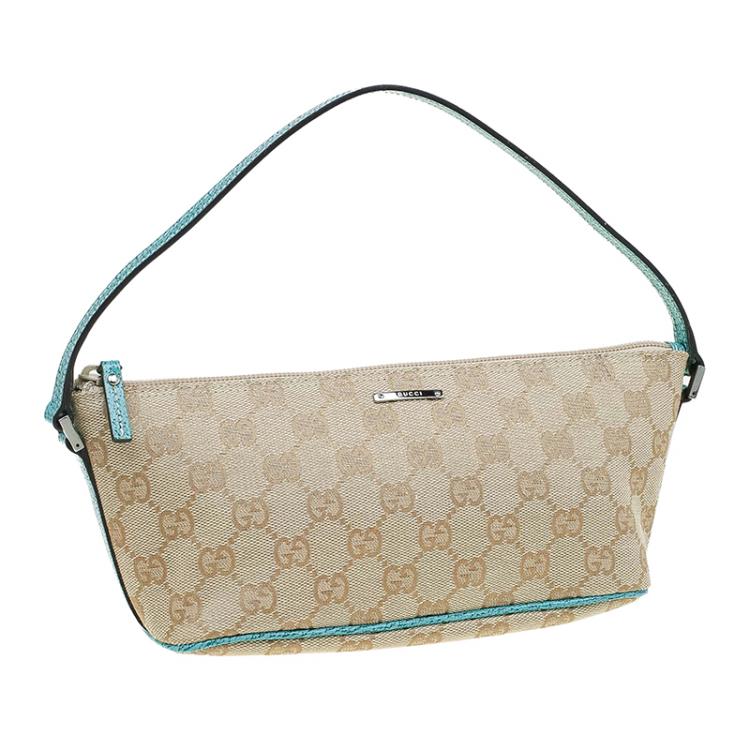 Pre Owned Gucci Beige/Green GG Canvas Banana Boat Pouch