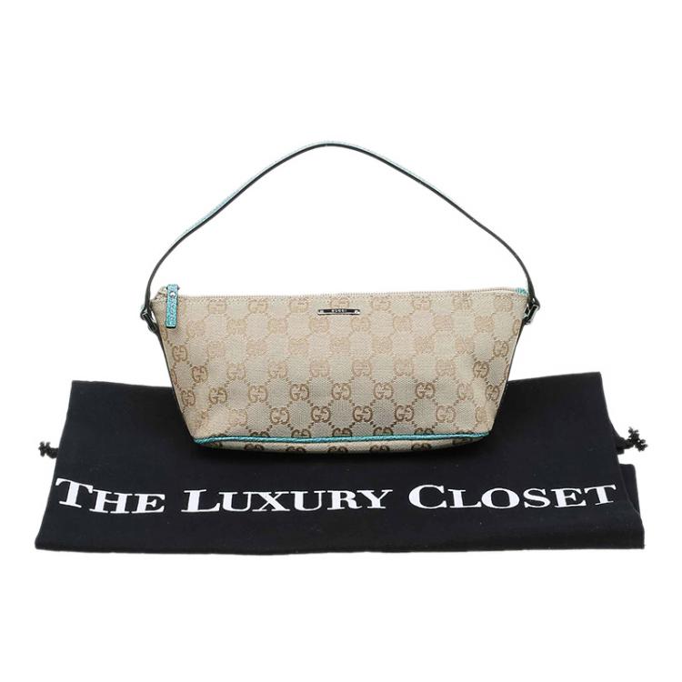 Pre Owned Gucci Beige/Green GG Canvas Banana Boat Pouch
