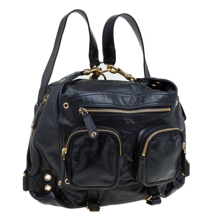 Pre Owned Gucci Black Leather Medium Darwin Convertible Backpack Bag