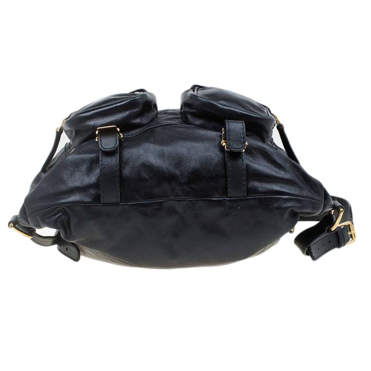 Pre Owned Gucci Black Leather Medium Darwin Convertible Backpack Bag