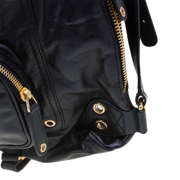 Pre Owned Gucci Black Leather Medium Darwin Convertible Backpack Bag