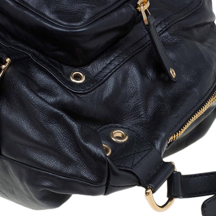 Pre Owned Gucci Black Leather Medium Darwin Convertible Backpack Bag