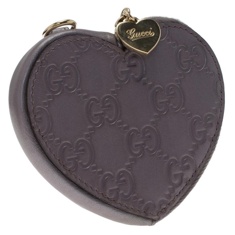 Gucci Silver Guccissima Leather Heart Shape Coin Purse