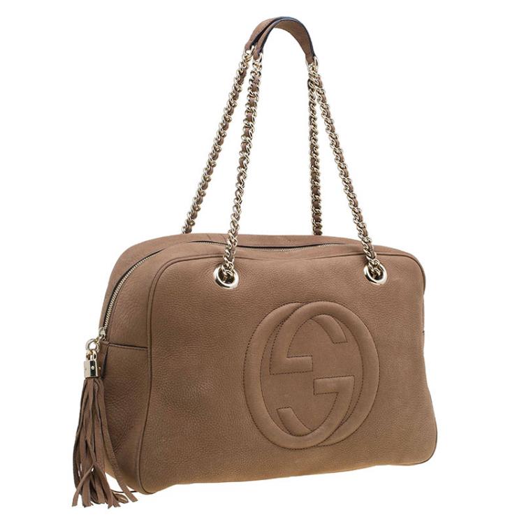 Pre Owned Gucci Brown Leather Soho Chain Satchel