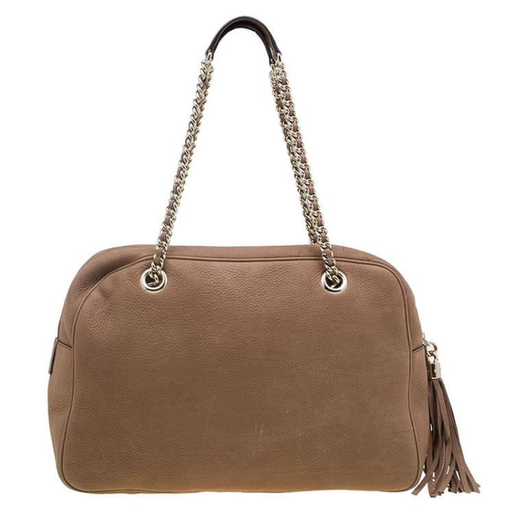 Pre Owned Gucci Brown Leather Soho Chain Satchel