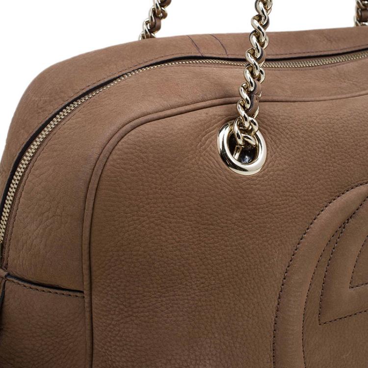 Pre Owned Gucci Brown Leather Soho Chain Satchel