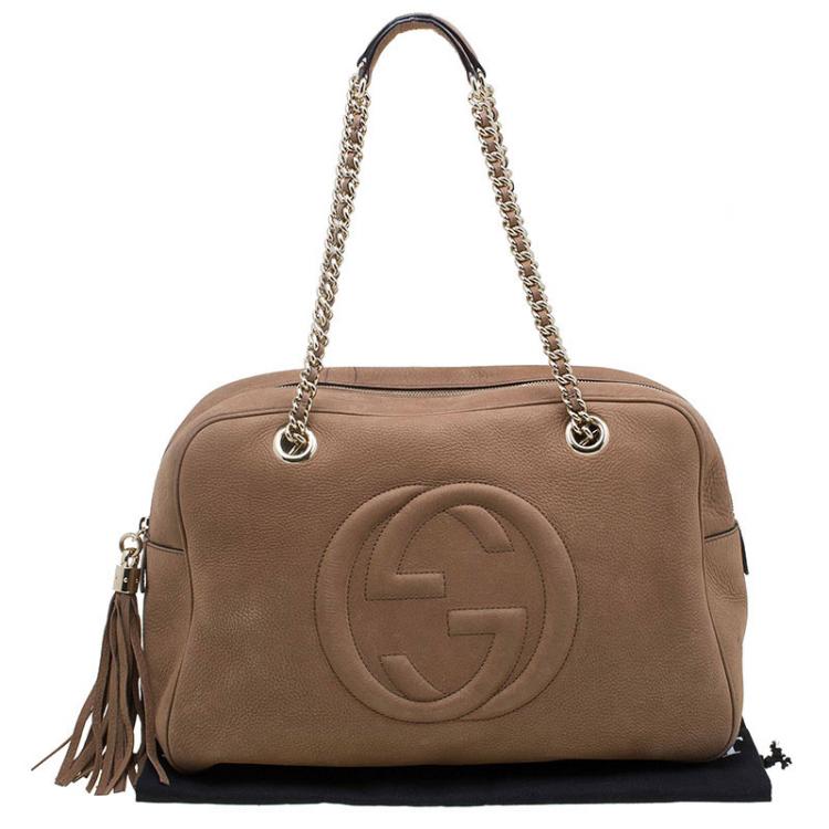 Pre Owned Gucci Brown Leather Soho Chain Satchel