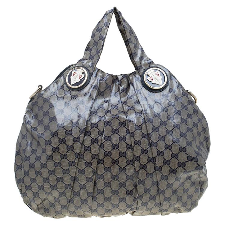 Pre Owned Gucci Blue/Grey GG Crystal Coated Canvas Hysteria Top Handle Bag