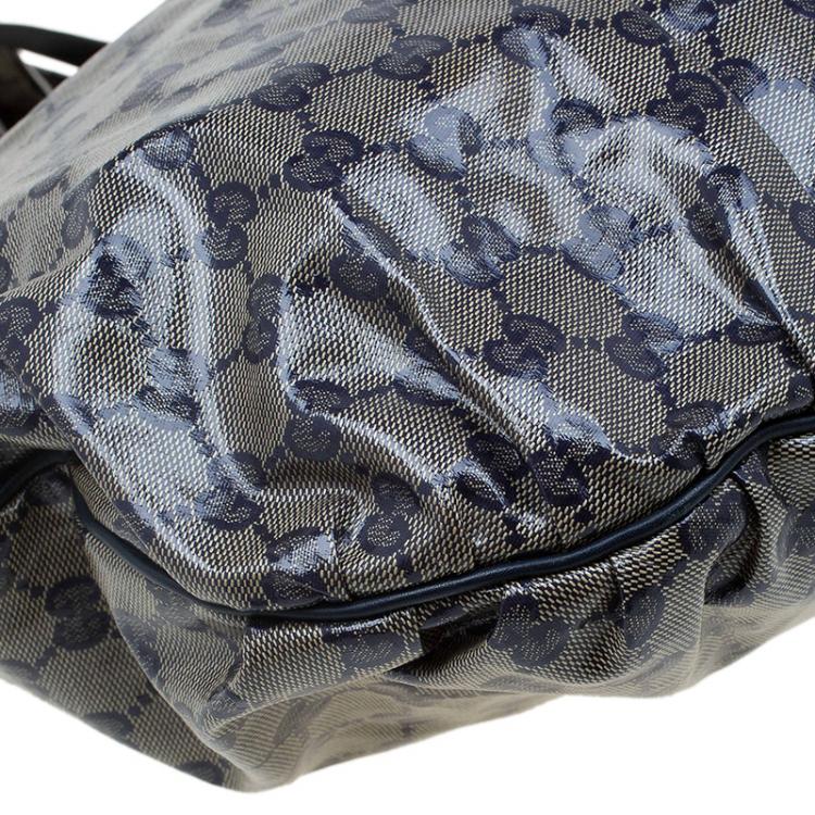 Pre Owned Gucci Blue/Grey GG Crystal Coated Canvas Hysteria Top Handle Bag