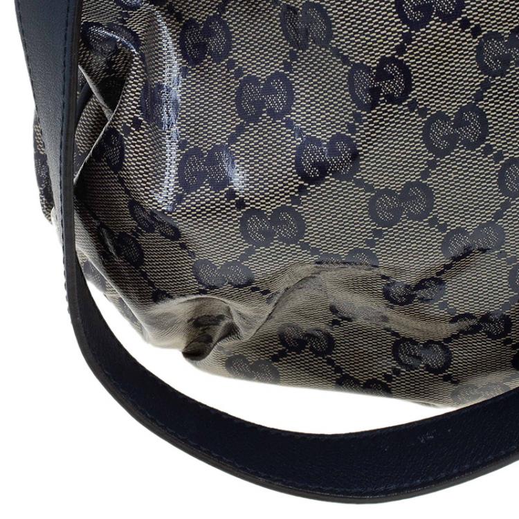 Pre Owned Gucci Blue/Grey GG Crystal Coated Canvas Hysteria Top Handle Bag