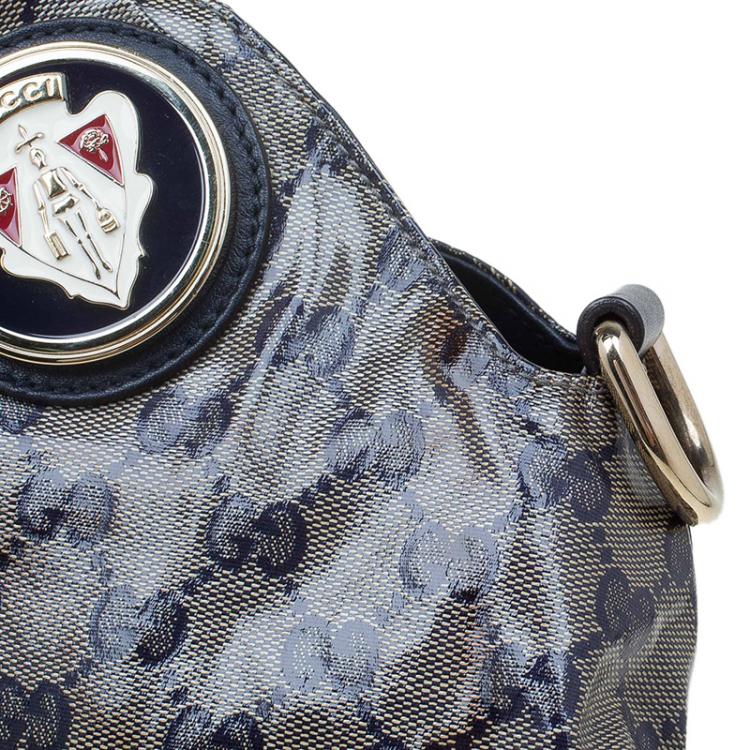 Pre Owned Gucci Blue/Grey GG Crystal Coated Canvas Hysteria Top Handle Bag