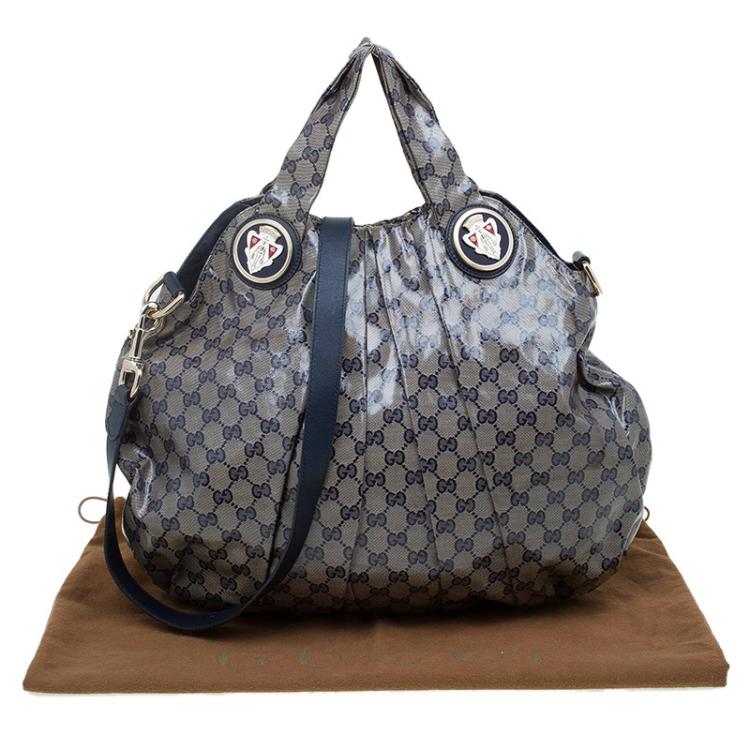 Pre Owned Gucci Blue/Grey GG Crystal Coated Canvas Hysteria Top Handle Bag