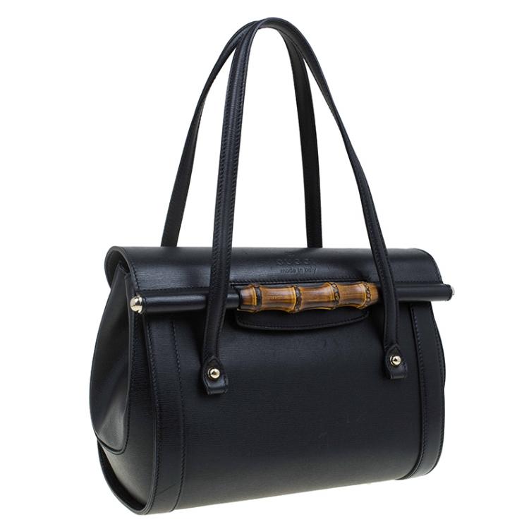 Pre Owned Gucci Black Leather Bamboo Top Handle Bag