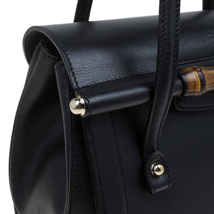 Pre Owned Gucci Black Leather Bamboo Top Handle Bag