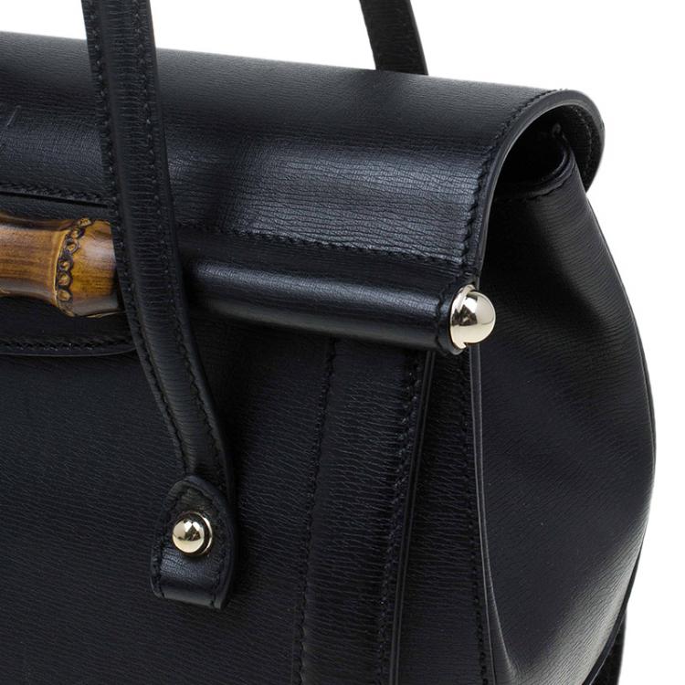 Pre Owned Gucci Black Leather Bamboo Top Handle Bag