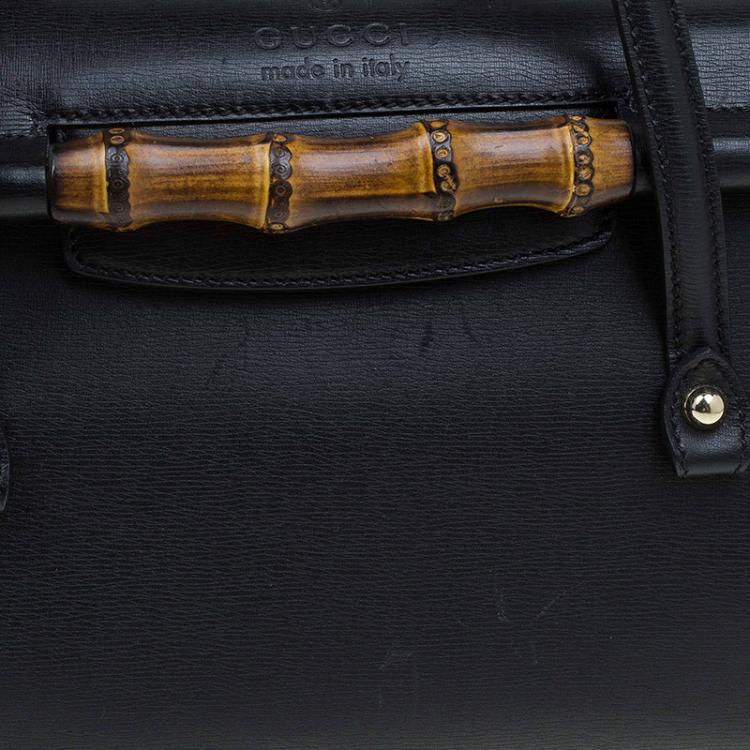 Pre Owned Gucci Black Leather Bamboo Top Handle Bag