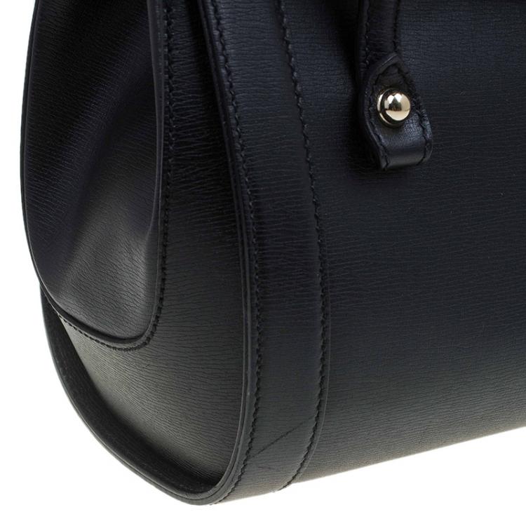 Pre Owned Gucci Black Leather Bamboo Top Handle Bag