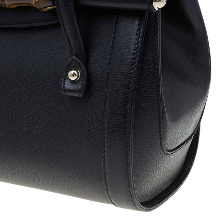 Pre Owned Gucci Black Leather Bamboo Top Handle Bag