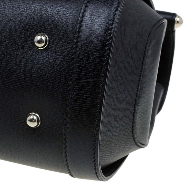 Pre Owned Gucci Black Leather Bamboo Top Handle Bag