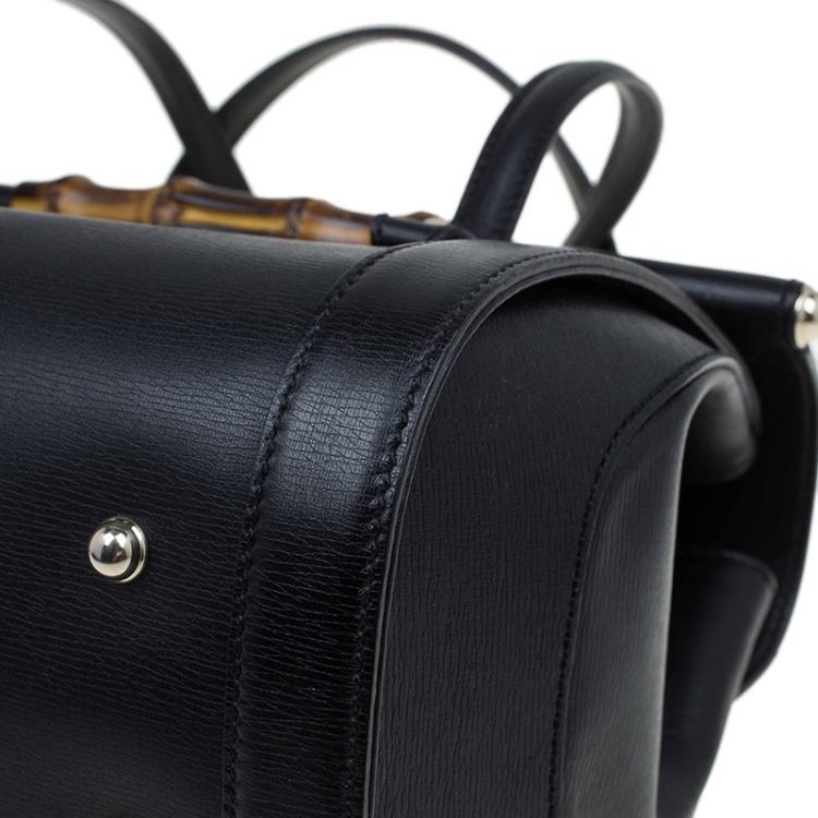 Pre Owned Gucci Black Leather Bamboo Top Handle Bag