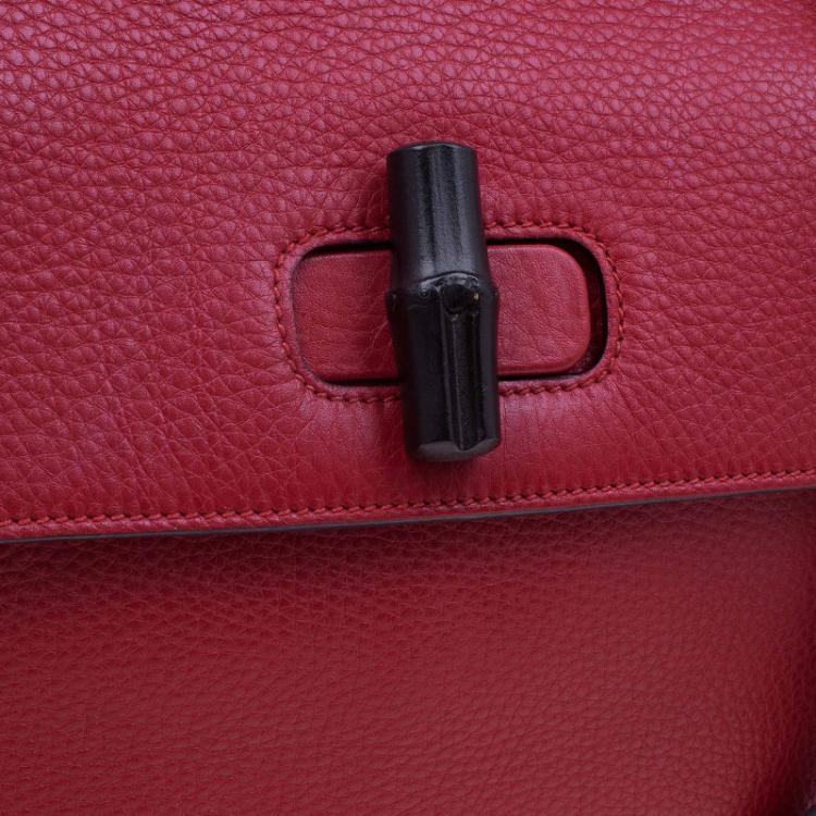 Pre Owned Gucci Red Leather Medium Bamboo Daily Top Handle Bag