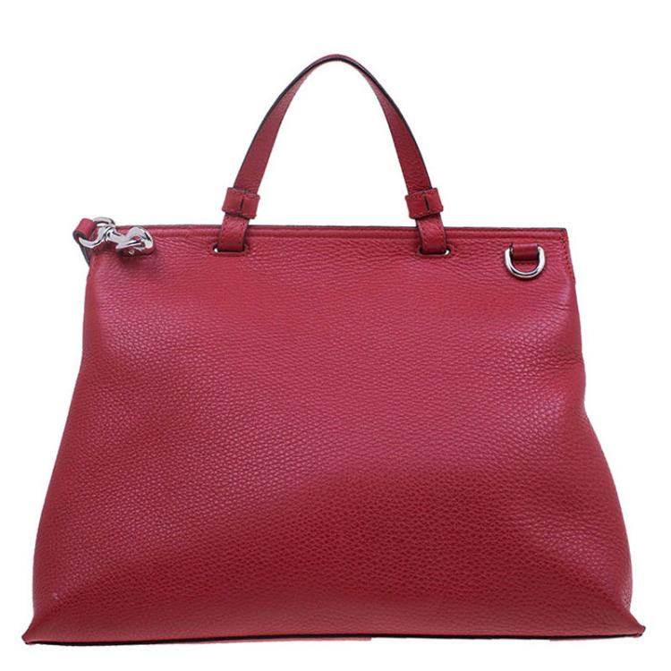 Pre Owned Gucci Red Leather Medium Bamboo Daily Top Handle Bag