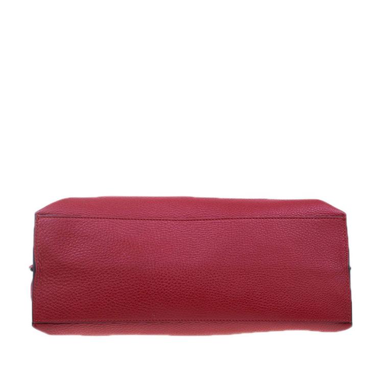 Pre Owned Gucci Red Leather Medium Bamboo Daily Top Handle Bag
