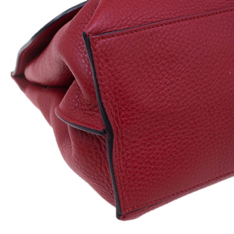 Pre Owned Gucci Red Leather Medium Bamboo Daily Top Handle Bag