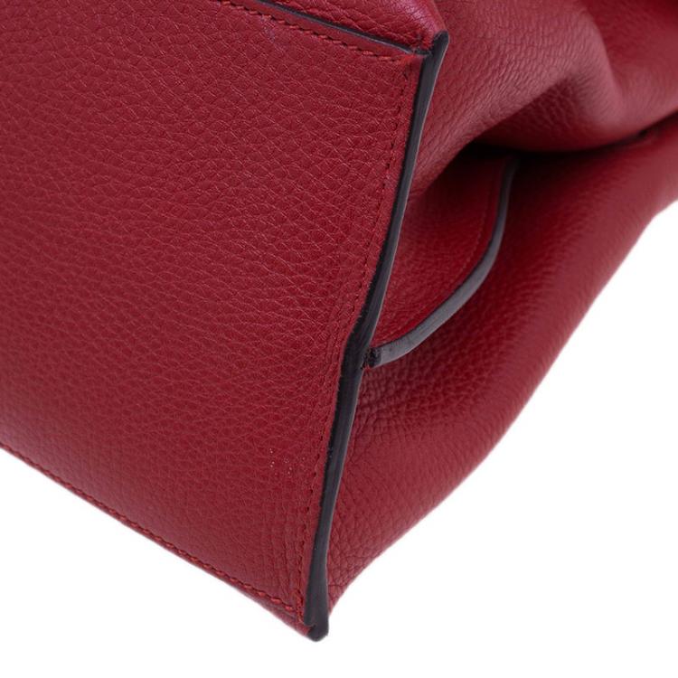 Pre Owned Gucci Red Leather Medium Bamboo Daily Top Handle Bag