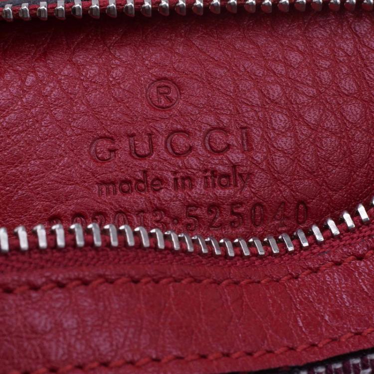 Pre Owned Gucci Red Leather Medium Bamboo Daily Top Handle Bag
