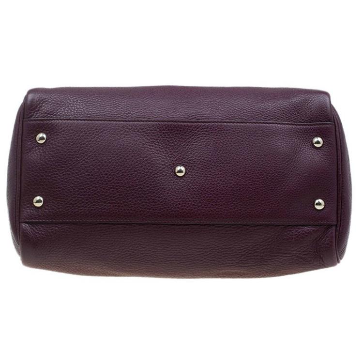 Pre Owned Gucci Burgundy Pebbled Leather Medium Bamboo Boston Bag